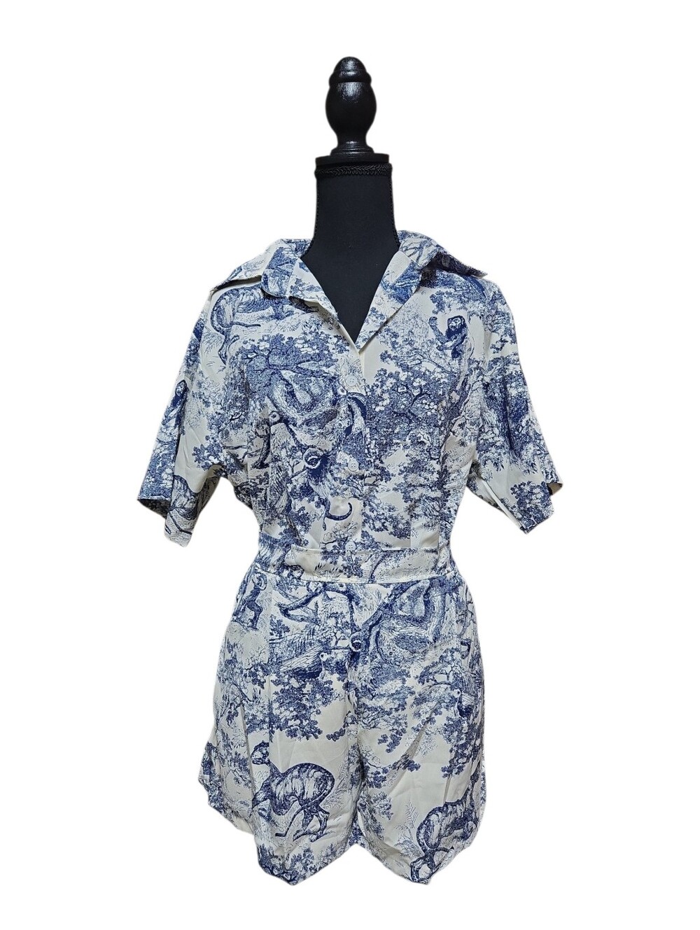 Blue Toile Print Short Sleeve Short Sets Or Co Ords